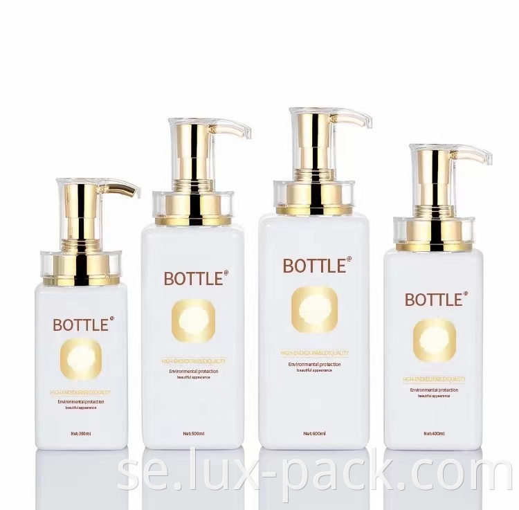 Factory Luxury Gold Cosmetic Pump 500 ml Anpassad tom fyrkantig Pet Plastic Shampoo Bottle